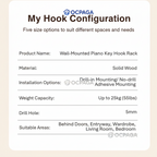 Solid Wood Piano Key Wall Hook Rack・Drill Holes / Non-drill Hole Clothes Hanger