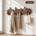 Solid Wood Piano Key Wall Hook Rack | Folding Hooks, No-Drill & Screw Mount