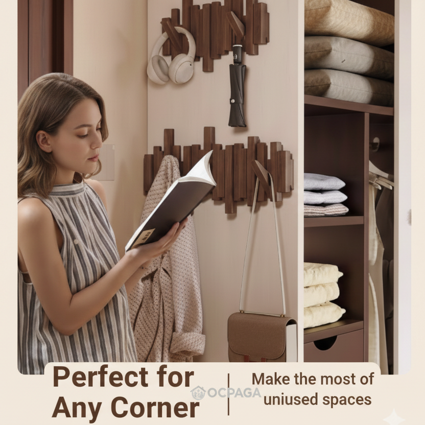 Solid Wood Piano Key Wall Hook Rack・Drill Holes / Non-drill Hole Clothes Hanger