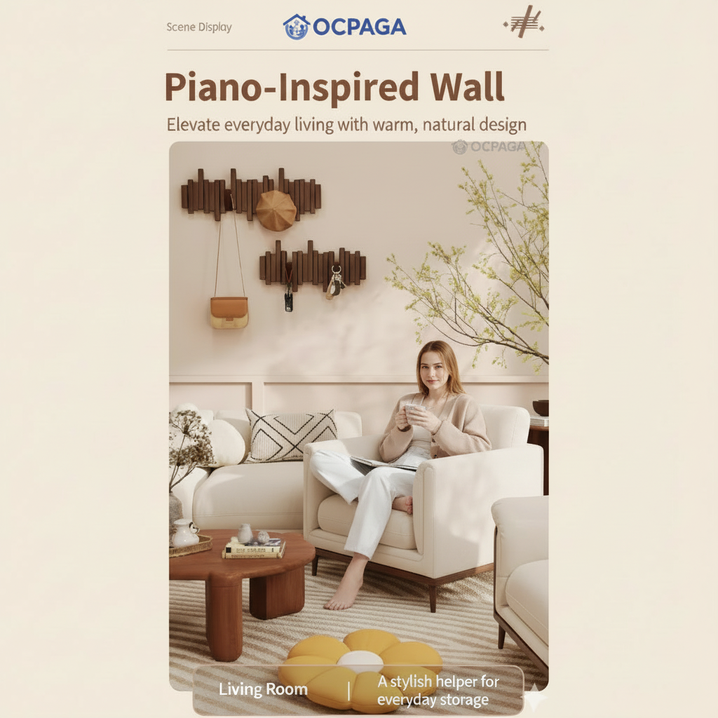 Solid Wood Piano Key Wall Hook Rack・Drill Holes / Non-drill Hole Clothes Hanger