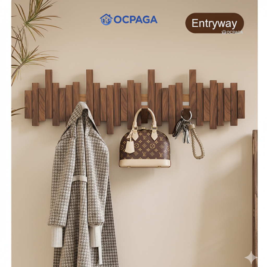 Solid Wood Piano Key Wall Hook Rack・Drill Holes / Non-drill Hole Clothes Hanger