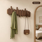 Solid Wood Piano Key Wall Hook Rack | Folding Hooks, No-Drill & Screw Mount