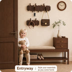 Solid Wood Piano Key Wall Hook Rack | Folding Hooks, No-Drill & Screw Mount