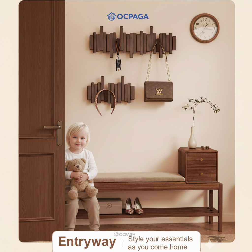 Solid Wood Piano Key Wall Hook Rack・Drill Holes / Non-drill Hole Clothes Hanger