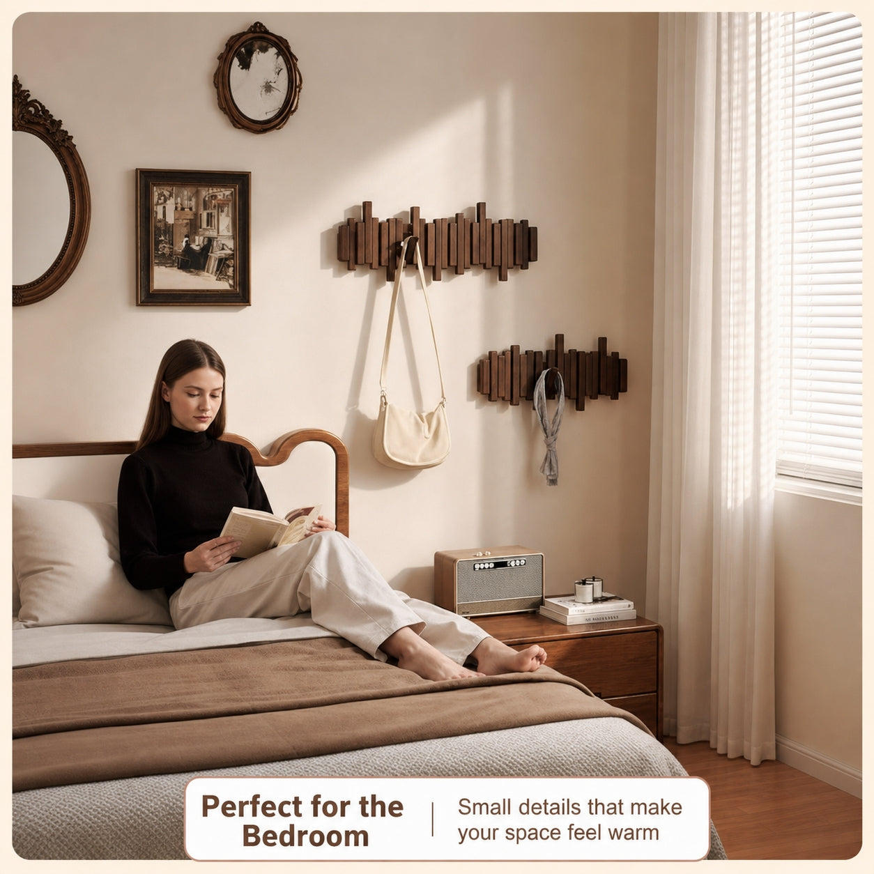 Solid Wood Piano Key Wall Hook Rack | Folding Hooks, No-Drill & Screw Mount