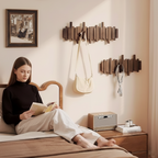 Solid Wood Piano Key Wall Hook Rack | Folding Hooks, No-Drill & Screw Mount