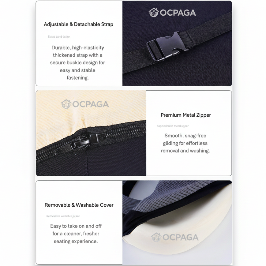 OCPAGA Orthopedic Ergonomic Seat & Back Support Set | Bamboo Charcoal Memory Foam Lumbar & Tailbone Relief