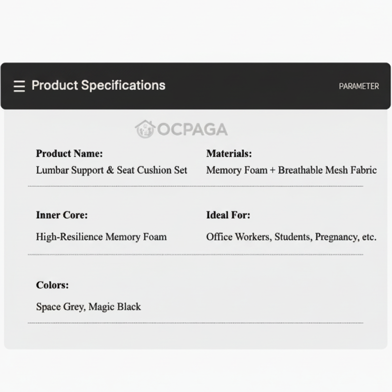 OCPAGA Orthopedic Ergonomic Seat & Back Support Set | Bamboo Charcoal Memory Foam Lumbar & Tailbone Relief