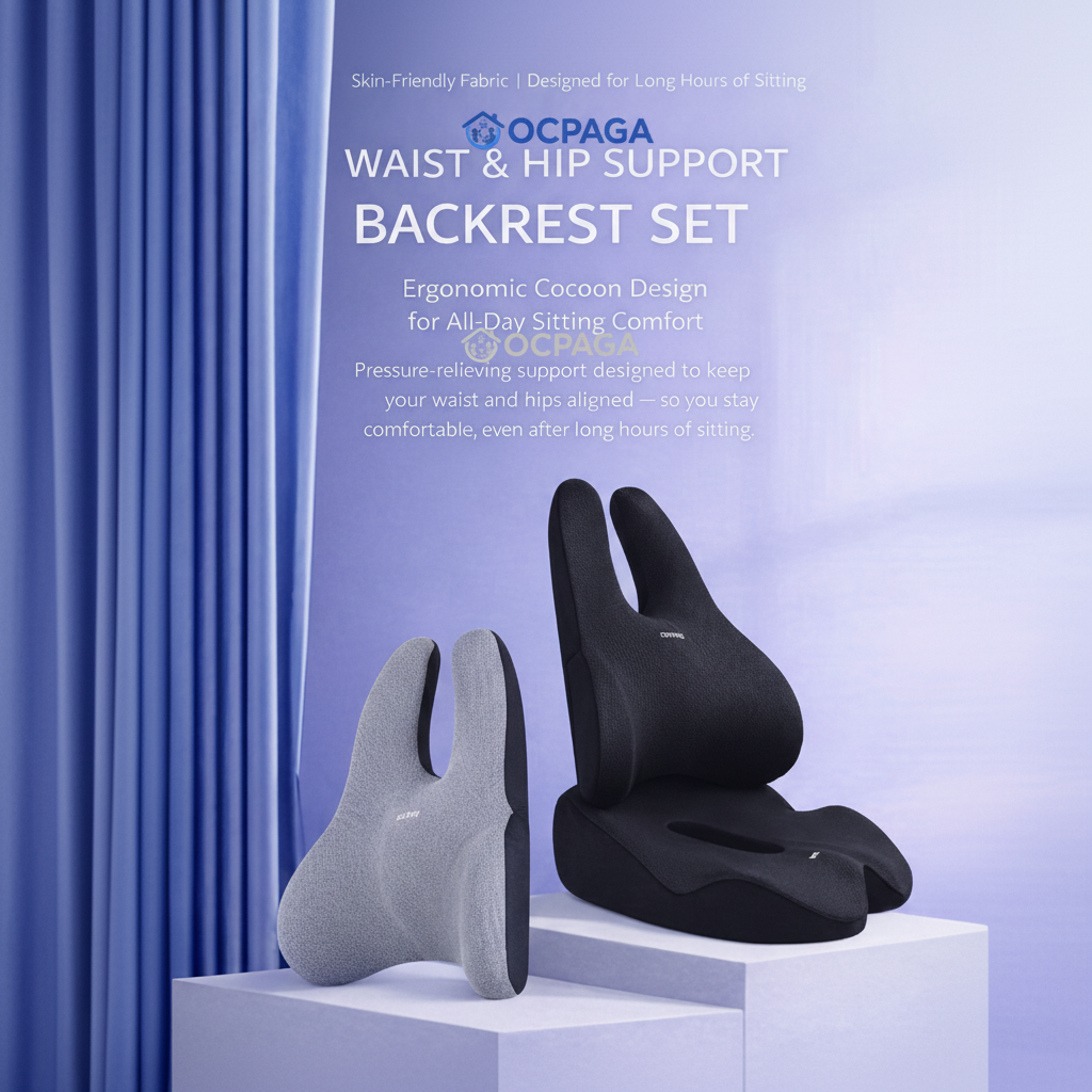 OCPAGA Orthopedic Ergonomic Seat & Back Support Set | Bamboo Charcoal Memory Foam Lumbar & Tailbone Relief