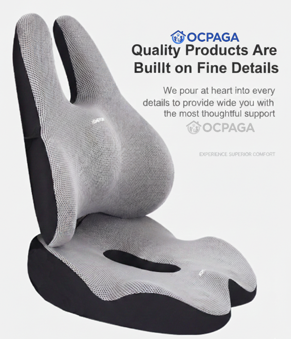 OCPAGA Orthopedic Ergonomic Seat & Back Support Set | Bamboo Charcoal Memory Foam Lumbar & Tailbone Relief