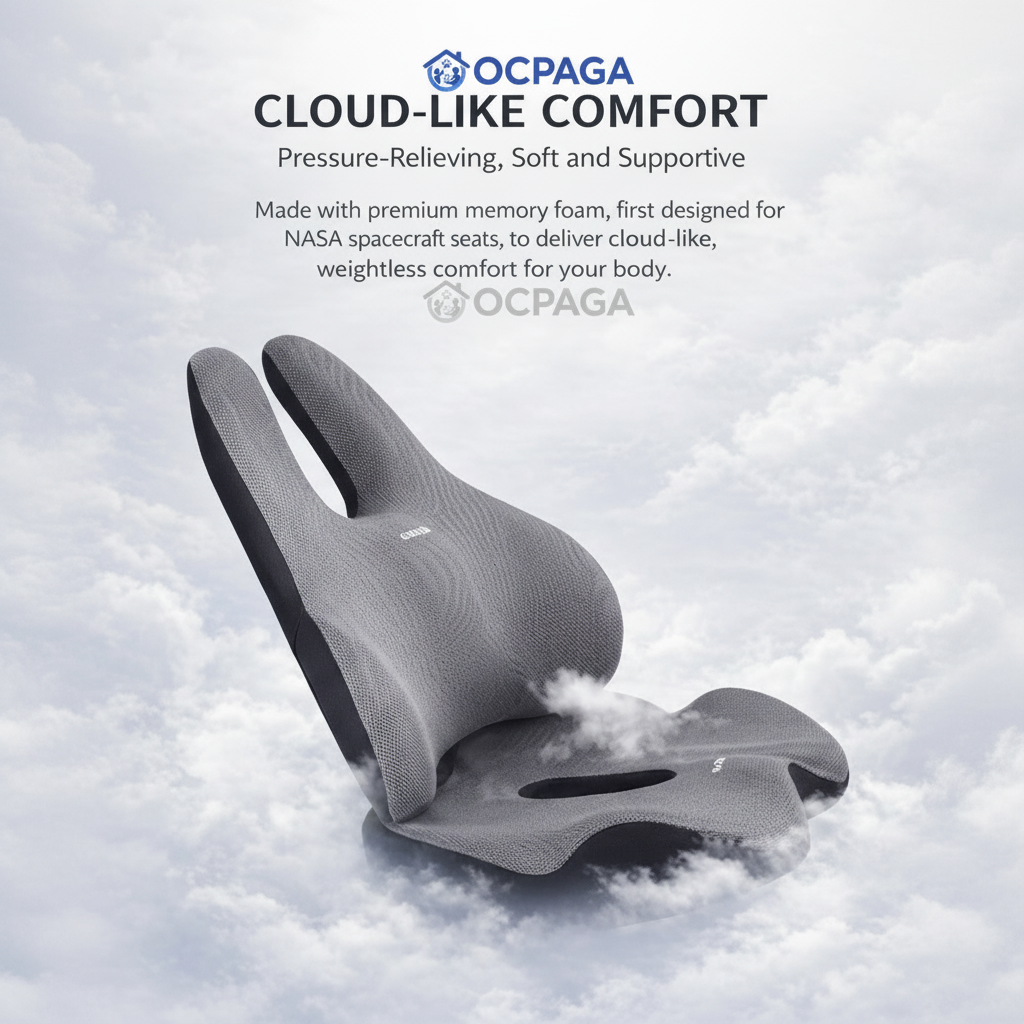 OCPAGA Orthopedic Ergonomic Seat & Back Support Set | Bamboo Charcoal Memory Foam Lumbar & Tailbone Relief