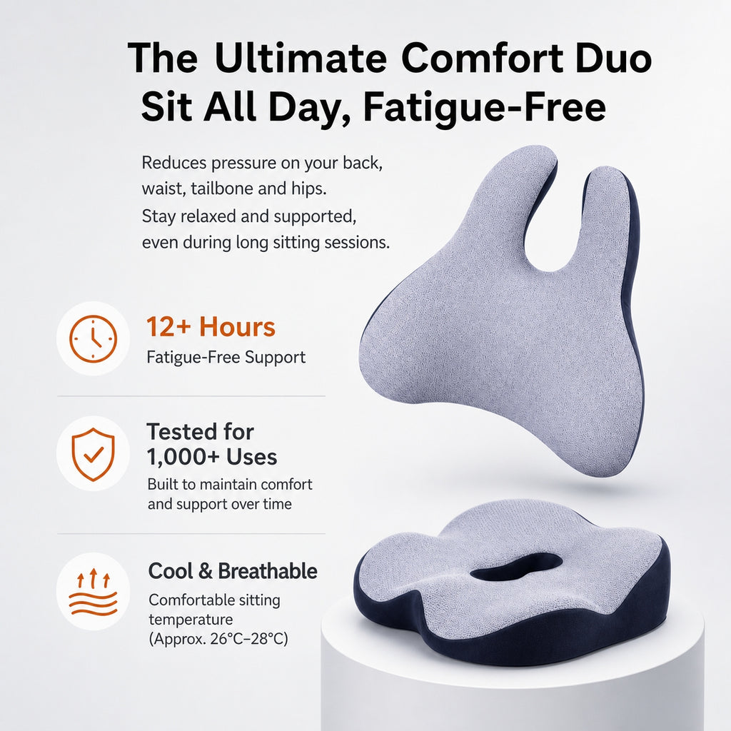 Ergonomic Lumbar Support & Seat Cushion Set | Memory Foam, Anti-Slip