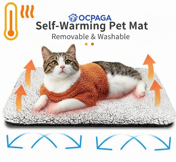Self-Heating Detachable Pet Mat | Indoor Outdoor Noiseless Warming Bed Pad with Non-Slip Bottom Removable Washable Cover