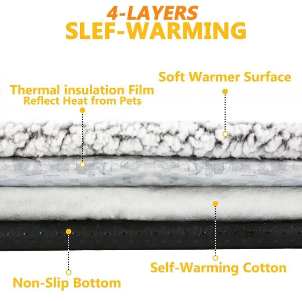 Self-Heating Detachable Pet Mat | Indoor Outdoor Noiseless Warming Bed Pad with Non-Slip Bottom Removable Washable Cover