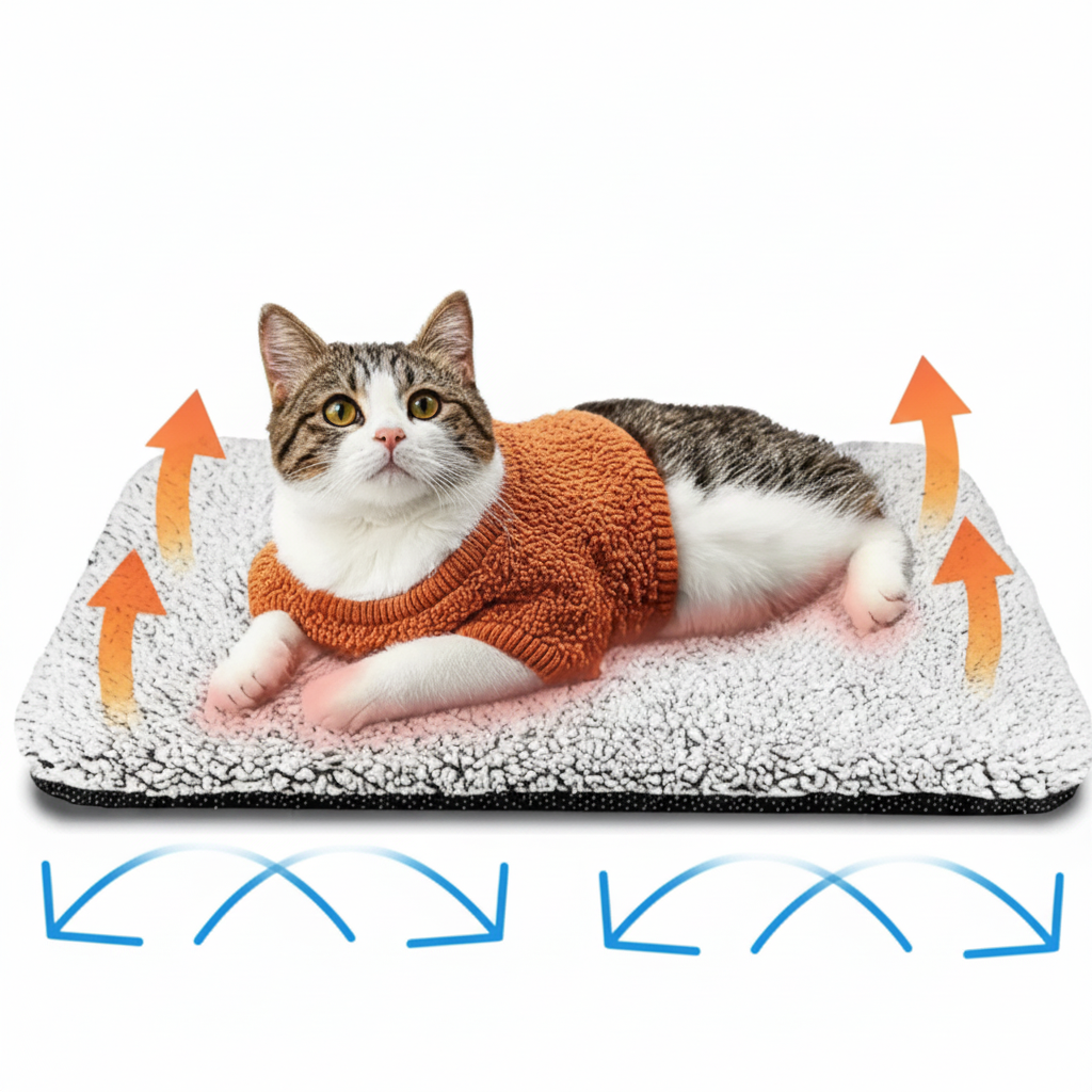 Self-Heating Detachable Pet Mat | Indoor Outdoor Noiseless Warming Bed Pad with Non-Slip Bottom Removable Washable Cover