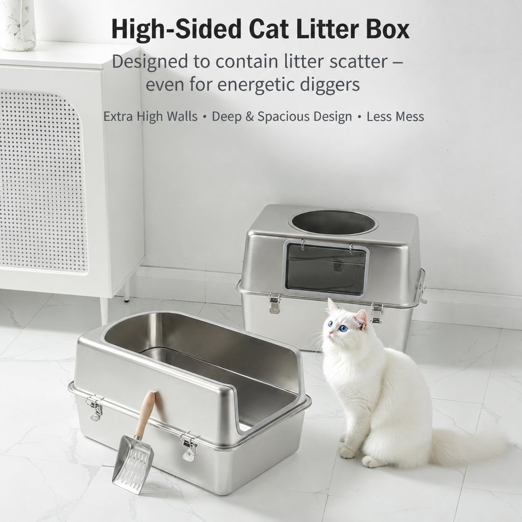 Stainless Steel Cat Litter Box | High-Sided, Easy-Clean, Multiple Entry Styles