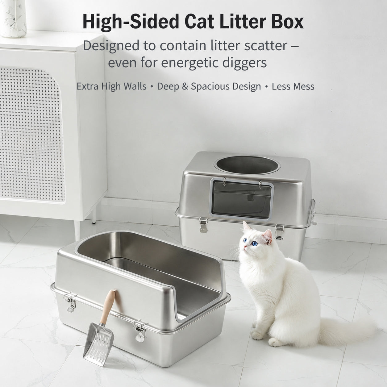 Stainless Steel Cat Litter Box | High-Sided, Easy-Clean, Multiple Entry Styles