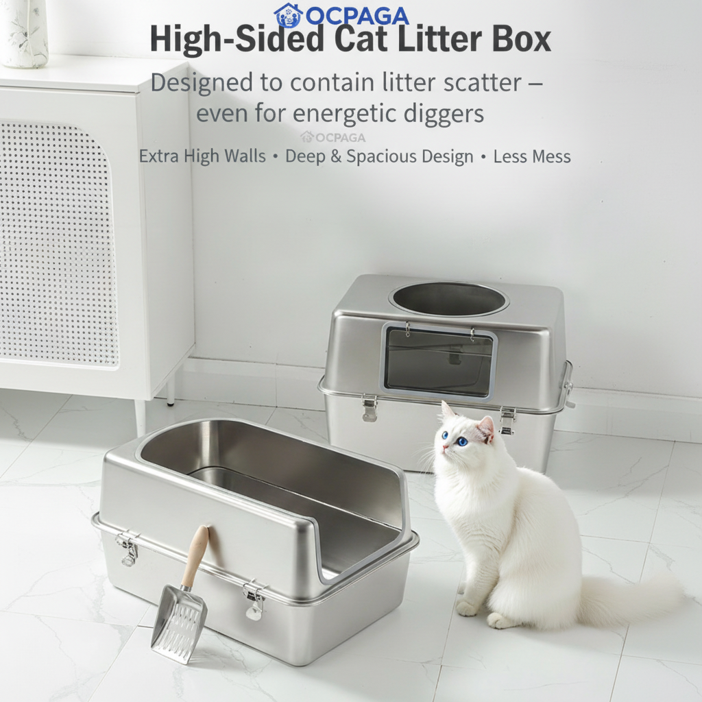 Stainless Steel Semi-Enclosed Cat Litter Box