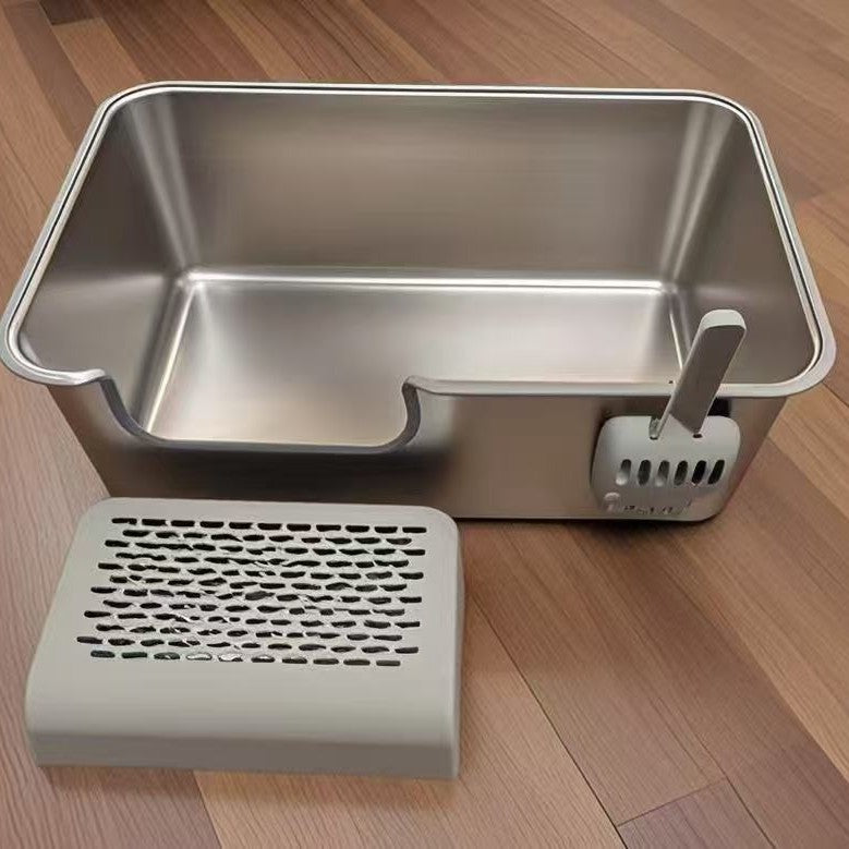 Stainless Steel Semi-Enclosed Cat Litter Box