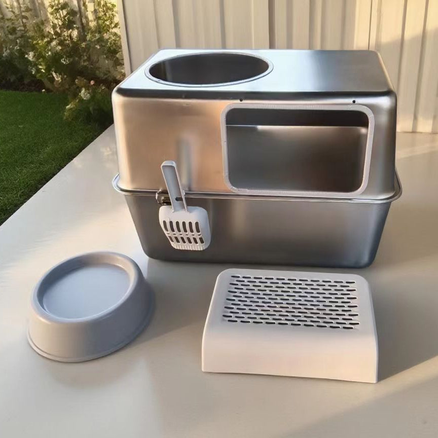 Stainless Steel Semi-Enclosed Cat Litter Box