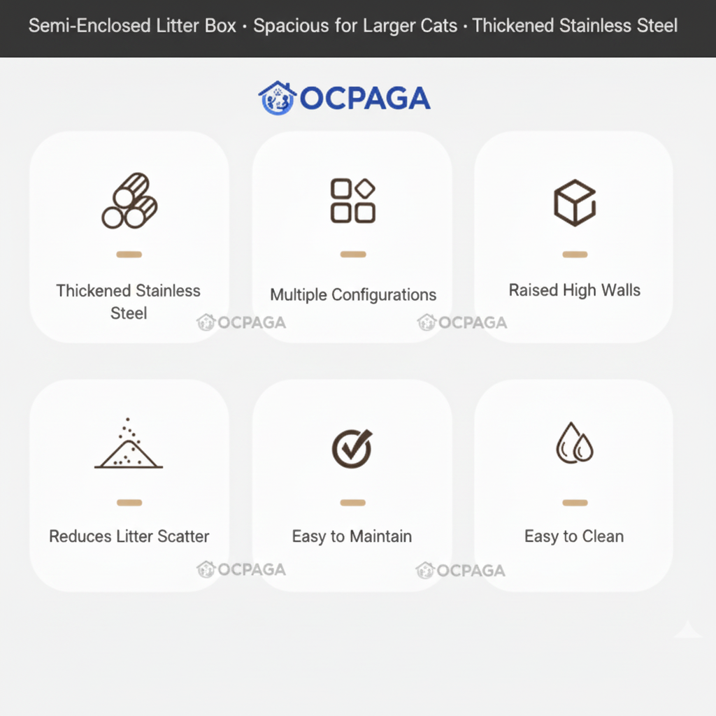 Stainless Steel Semi-Enclosed Cat Litter Box