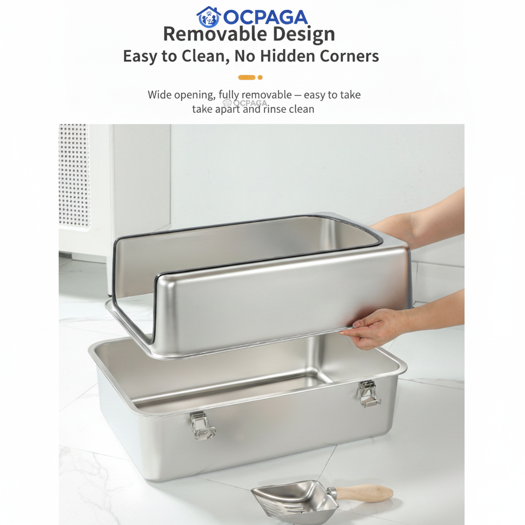 Stainless Steel Semi-Enclosed Cat Litter Box