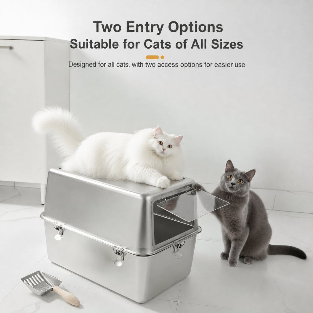 Stainless Steel Cat Litter Box | High-Sided, Easy-Clean, Multiple Entry Styles