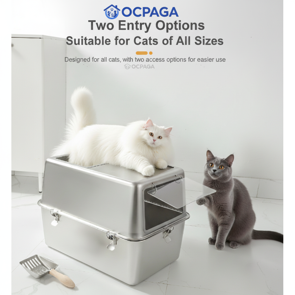 Stainless Steel Semi-Enclosed Cat Litter Box