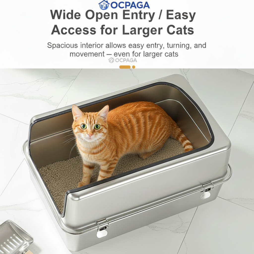 Stainless Steel Semi-Enclosed Cat Litter Box