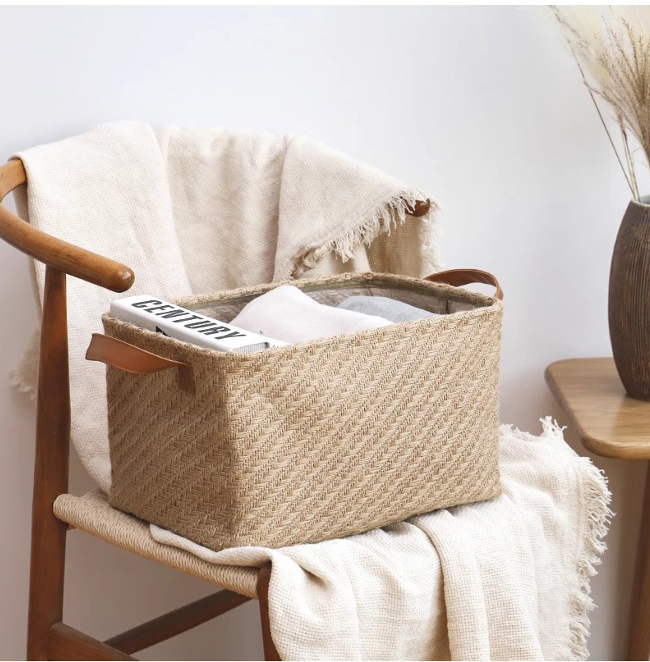 Natural Linen Storage Basket・Woven Jute Fabric Storage Basket/ Snack Box