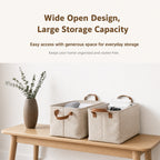 Linen Storage Basket with Leather Handles | Waterproof Lined, Foldable
