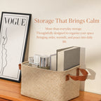 Linen Storage Basket with Leather Handles | Waterproof Lined, Foldable