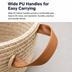 Linen Storage Basket with Leather Handles | Waterproof Lined, Foldable