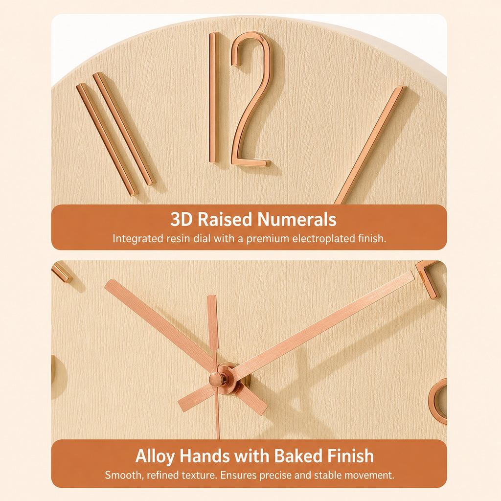 Minimalist Silent Wall Clock | 3D Raised Numerals, Textured Resin, 30 cm