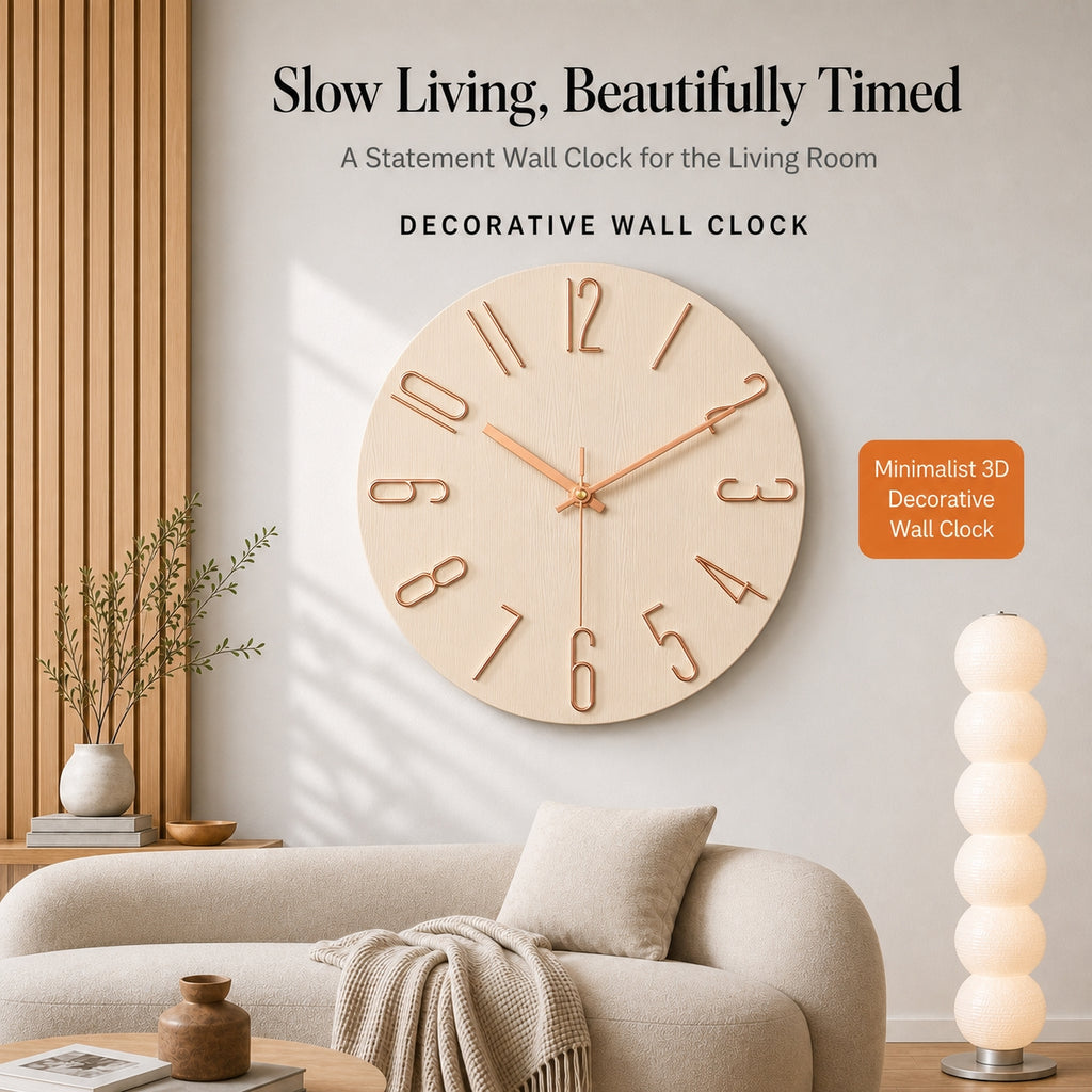 Minimalist Silent Wall Clock | 3D Raised Numerals, Textured Resin, 30 cm