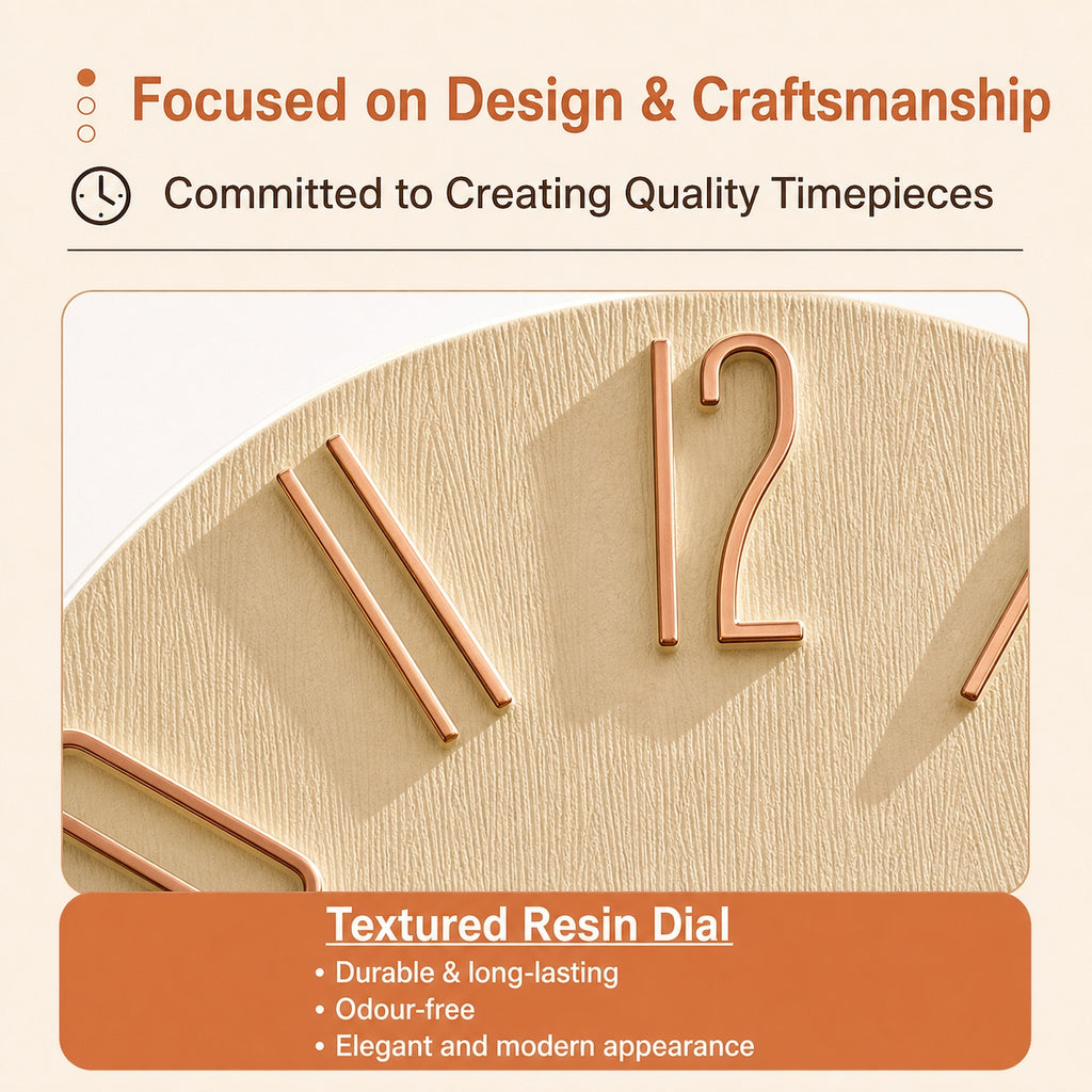 Minimalist Silent Wall Clock | 3D Raised Numerals, Textured Resin, 30 cm
