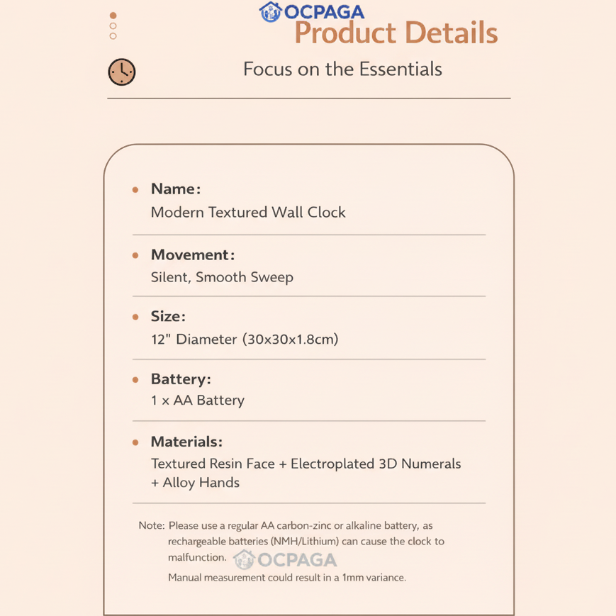 30cm Minimalist Sculpted Wall Clock・Silent Clock