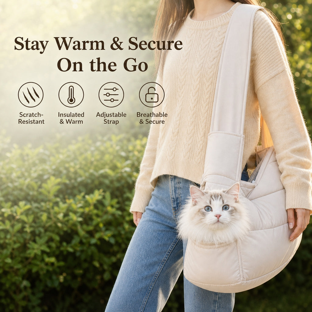 Cat Sling Carrier | Quilted Crossbody Pet Bag with Safety Buckle & Hard Base