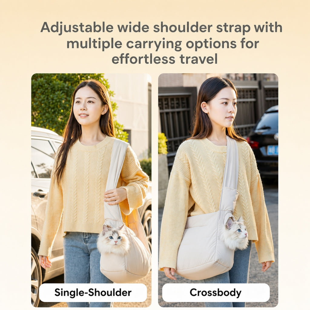 Cat Sling Carrier | Quilted Crossbody Pet Bag with Safety Buckle & Hard Base