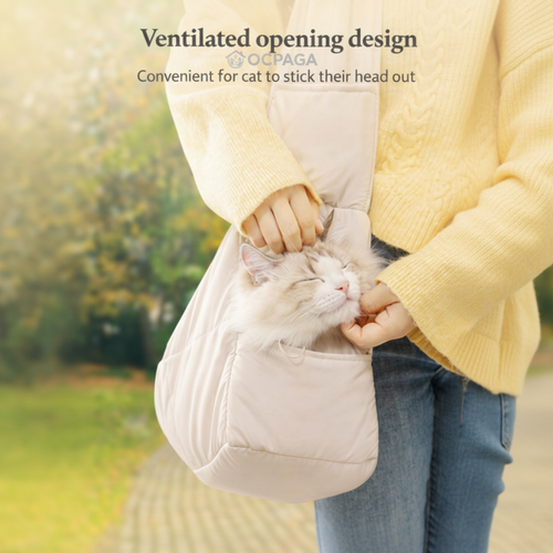 Cat Sling Carrier | Quilted Crossbody Pet Bag with Safety Buckle & Hard Base