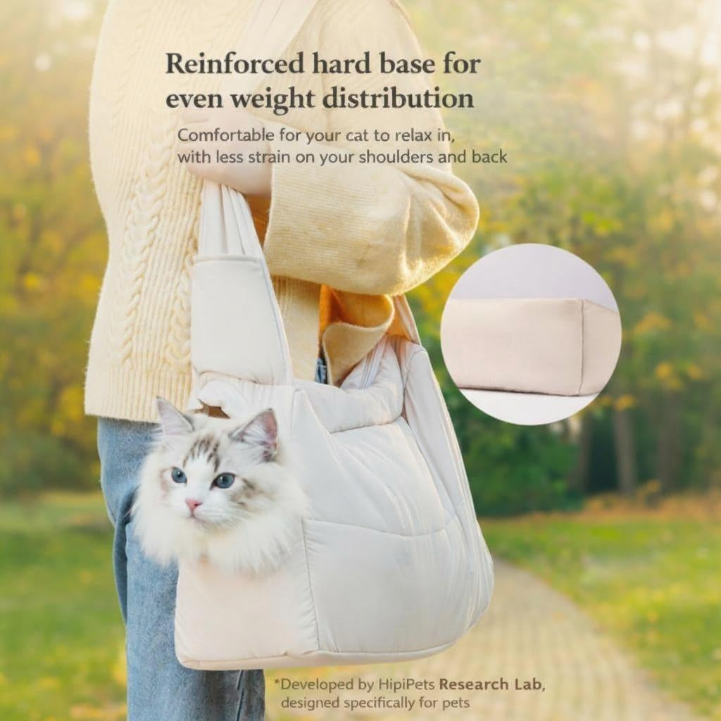 Cat Sling Carrier | Quilted Crossbody Pet Bag with Safety Buckle & Hard Base
